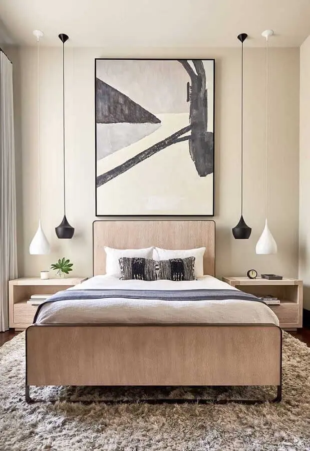 decoração moderna com quadros para cabeceira de quarto de casal com pendentes preto e branco Foto Your Keyword Basket